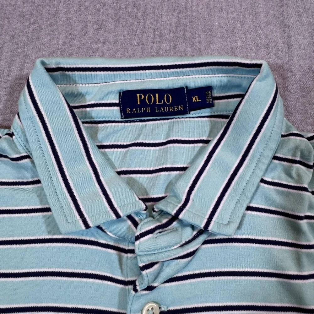 Polo Ralph Lauren Polo Shirt Mens XL Striped Classic Fit Short Sleeve Teal‎